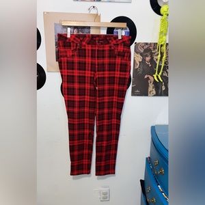 Flannel print skinny pants